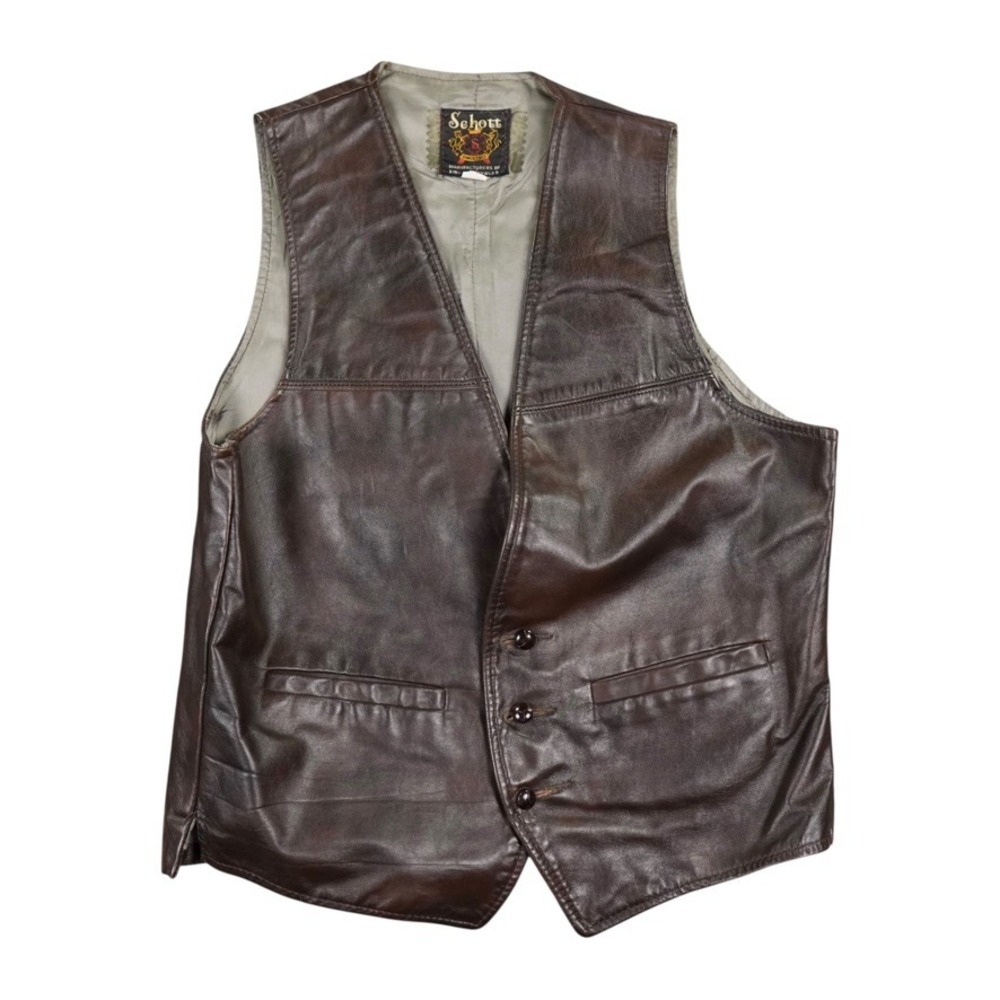 VTG Schott Bros Vest Mens L Brown VTG 011V Cowhide Leather Western Workwear‎ 70s